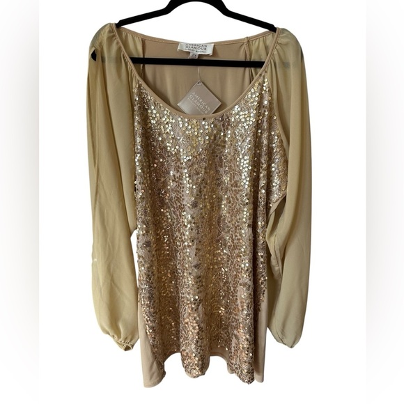 American Glamour by badgley Mishka Gold Sequin Blouse size 2X - Picture 1 of 8